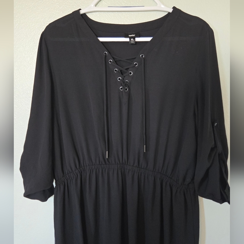 Mossimo | Black Chiffon Roll Tab Sleeves Midi Dress Size XL